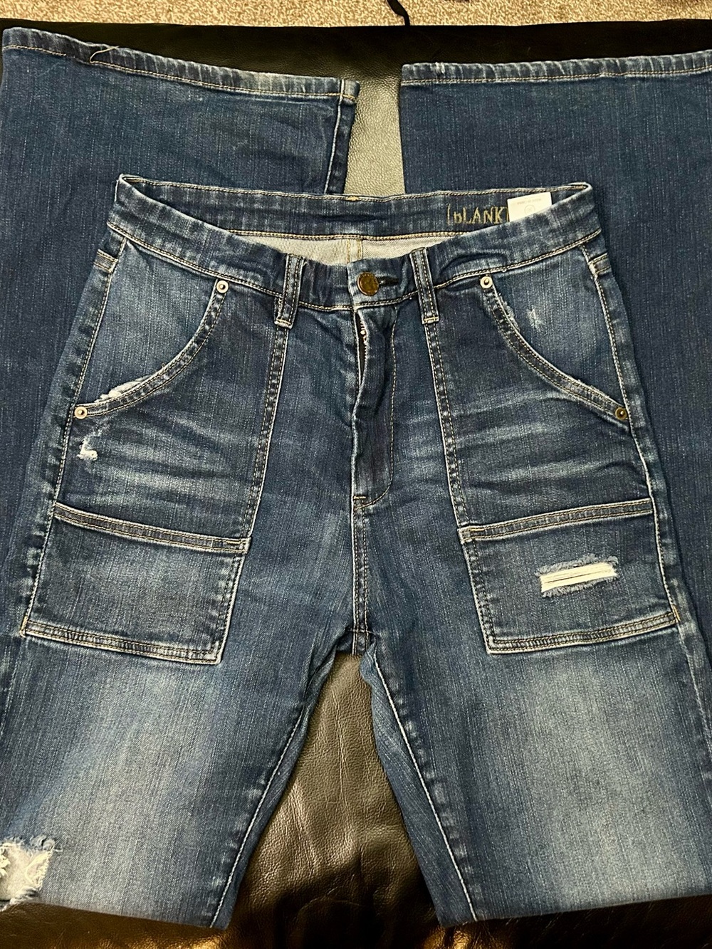 Blank NYC X-Tall High Waist Distressed Blue Carpenter Jeans Size 30x34